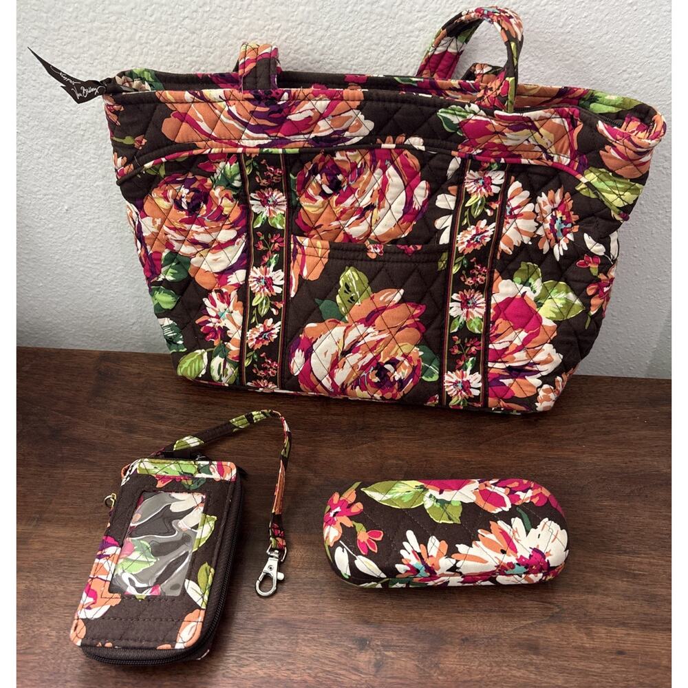 Vera Bradley Glenna Satchel English Rose Handbag Purse Card Holder Glasses Case
